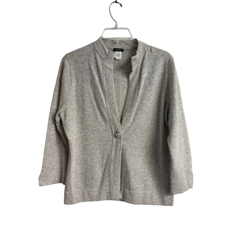 J.Crew Gray Merino Wool Angora Cashmere Blend Cardigan Sweater Jeweled Button L
